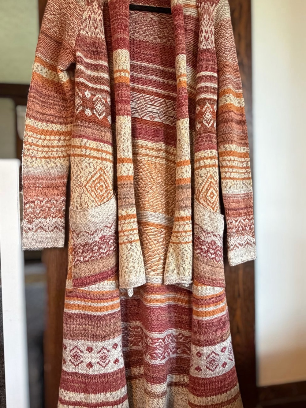 Free People Long Open-Front Cardigan in Earth Tones